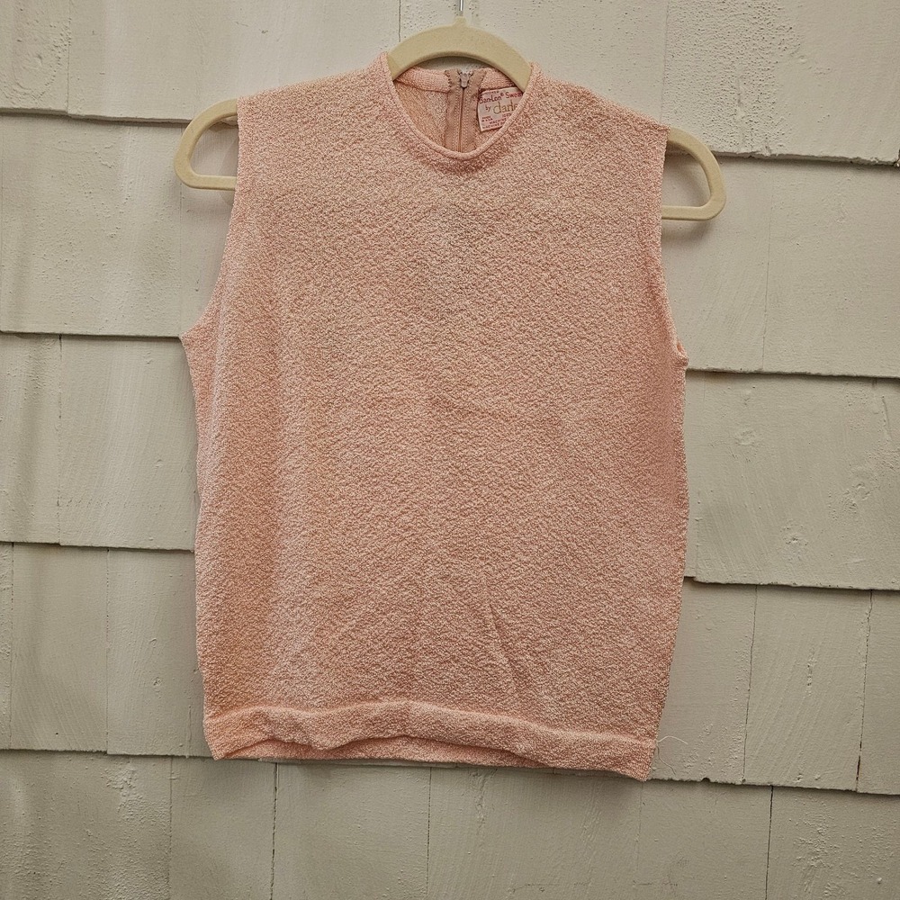 Vintage Darlene Ban-Lon Sweater Pink Sleeveless Mock Neck Top USA Nylon Mod